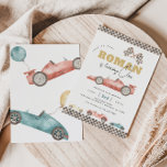 Boy Retro Race Car Birthday Party Invitation<br><div class="desc">Cute vintage race car birthday invitation for any little boy.</div>