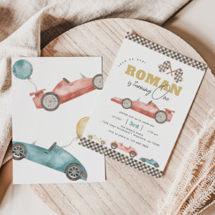 Boy Retro Race Car Birthday Party Invitation