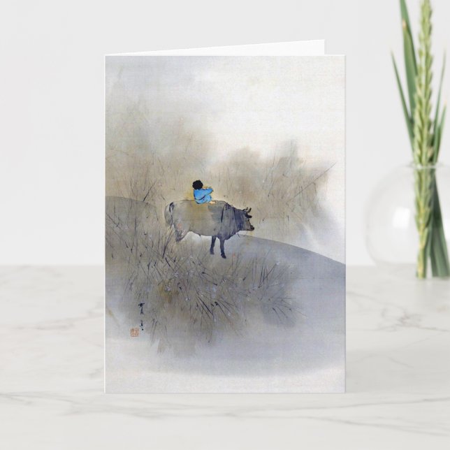 Boy Riding a Cow and Blowing a Flute, Seitei Card (Front)