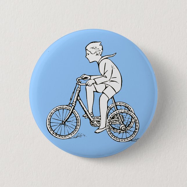 Boy Riding Antique Tricycle 6 Cm Round Badge (Front)
