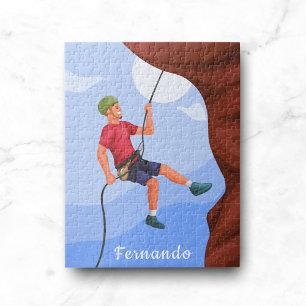 Boy Rock Climbing Illustration Name Personalised Jigsaw Puzzle