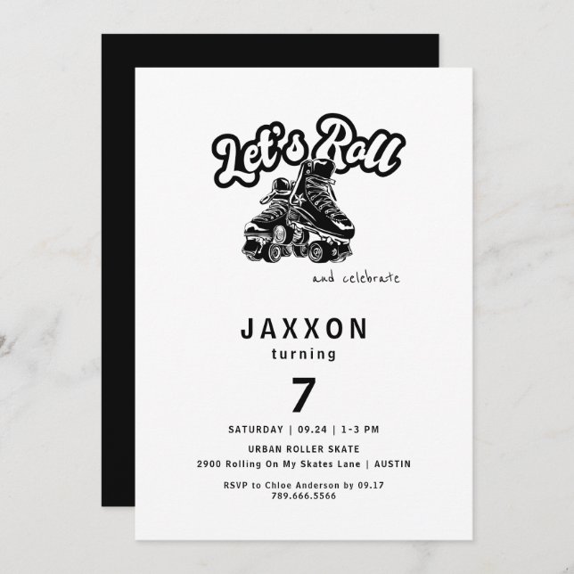Boy Roller Skating Birthday Party Invitation (Front/Back)