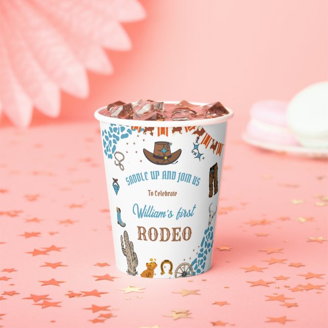 boy Rounded First Rodeo 1st Party Birthday Paper Cups (Insitu)