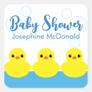 Boy Rubber Ducky Baby Shower Party Favour Square Sticker