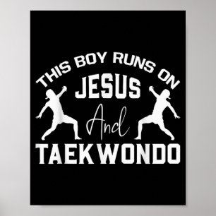 Boy Runs On Jesus and Taekwondo Christian Martial Poster