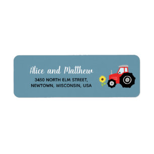 Boy Rustic Farm Tractor Baby Shower Return Address Label