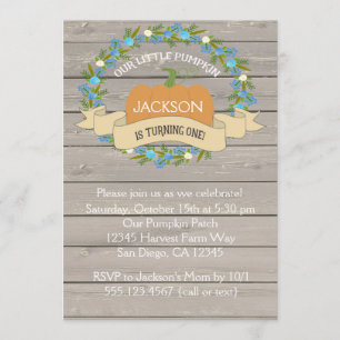 Boy Rustic Pumpkin 1st Birthday Party Invitation