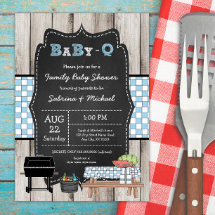 Boy Rustic Wood Family Baby Q Shower  Invitation