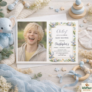 Boy’s Elephant Watercolor Baby Shower –Blue Safari Invitation