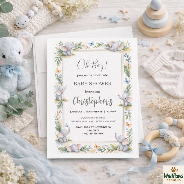 Boy’s Elephant Watercolor Baby Shower –Blue Safari Invitation (Boy’s Elephant Watercolor Baby Shower –Blue Safari Invitation
)