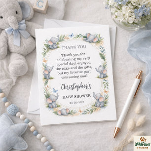 Boy’s Elephant Watercolor Baby Shower –Blue Safari Thank You Card