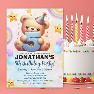 Boy’s Teddy Bear Birthday 5th Party  Invitation