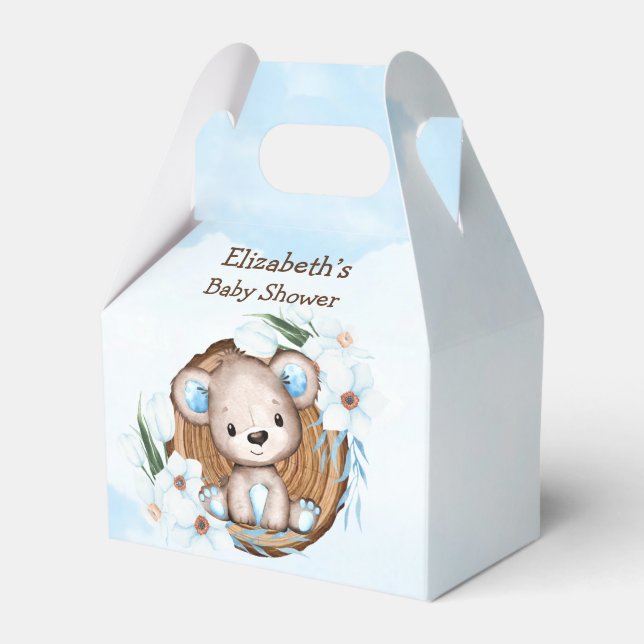 Boy’s Watercolor Teddy Bear Baby Shower Favour Box (Front Side)