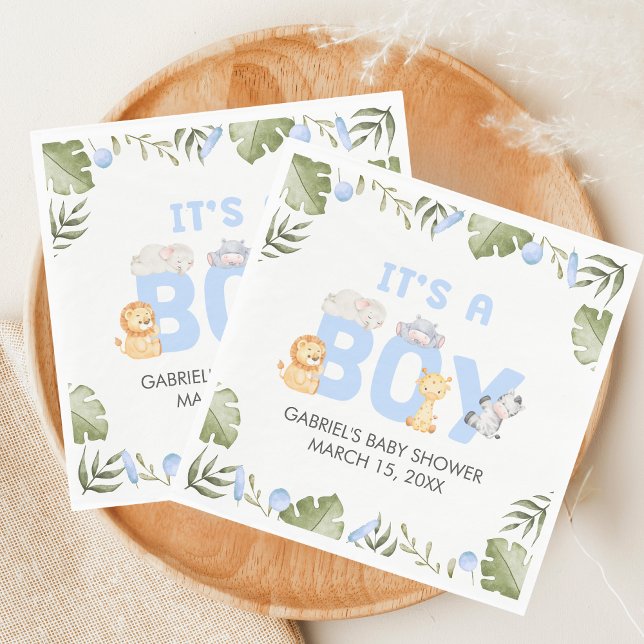 Boy Safari Animal Baby Shower  Napkin (Safari Jungle Animals Baby Shower Napkin)