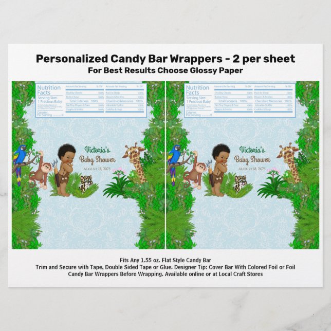 Boy Safari Baby Shower Candy Bar Wrapper (Front)