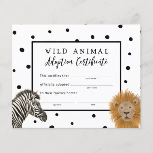 Boy Safari Birthday Party Adoption Certificate