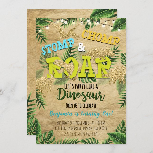 Boy Safari Dinosaur Birthday Invitation (Front/Back)