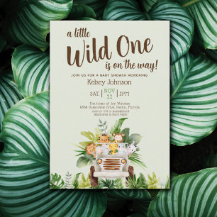 Boy Safari Wild One Animals Green Baby Shower  Invitation
