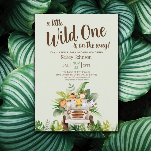 Boy Safari Wild One Animals Green Baby Shower  Invitation (Creator Uploaded)