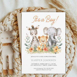Boy Safari Wild One Baby Shower Invitation