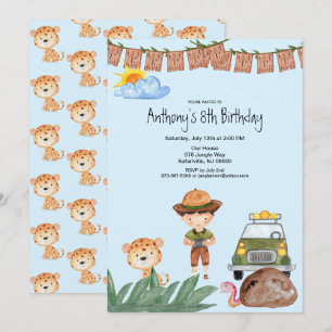 Boy Safari With Jeep In Jungle Birthday Invitation