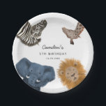Boy Safari Zoo Animals Birthday Party  Paper Plate<br><div class="desc">Cute safari theme birthday party paper plate featuring illustration of zoo animals (zebra,  giraffe,  elephant,  and lion). Perfect for a boy's party.</div>