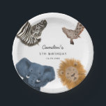 Boy Safari Zoo Animals Birthday Party  Paper Plate<br><div class="desc">Cute safari theme birthday party paper plate featuring illustration of zoo animals (zebra,  giraffe,  elephant,  and lion). Perfect for a boy's party.</div>