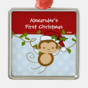 Boy Santa Monkey Baby's First Christmas Ornament