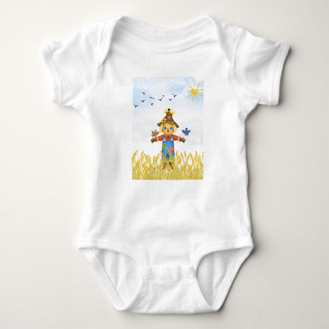Boy Scarecrow with Birds Fall Baby Bodysuit (Front)