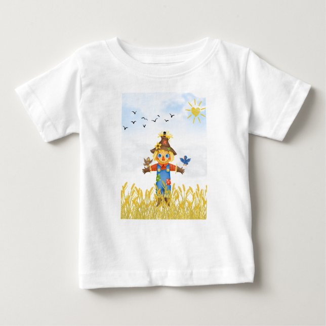 Boy Scarecrow with Birds Fall Baby T-Shirt (Front)