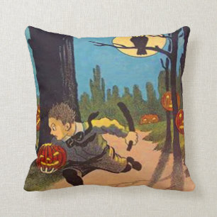 Boy Scared By Jack O' Lanterns Cushion