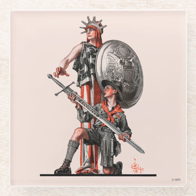 Boy Scout and Liberty Glass Coaster (Front)