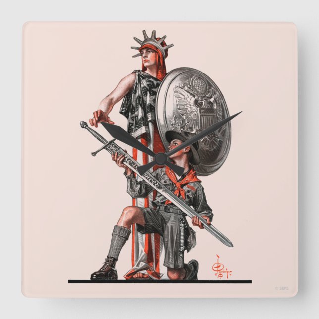 Boy Scout and Liberty Square Wall Clock (Front)
