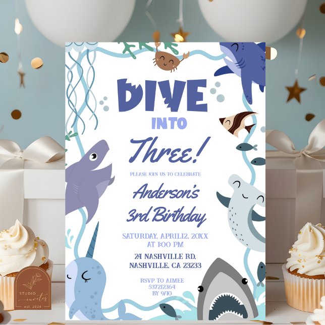 Boy Sea Animals Dive into Birthday invitation (Creator Uploaded)