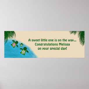BOY Sea TURTLE Baby Shower (Honu) 02B Banner blue Poster
