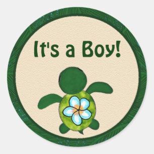 BOY Sea TURTLE Baby Shower (Honu) 02B blank #03 Classic Round Sticker