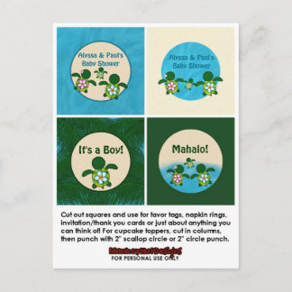 BOY Sea TURTLE Baby Shower Honu Cupcake Topper 02B Invitation Postcard