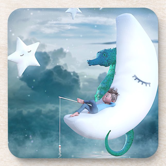 Boy & Seahorse Fishing on the Moon Coaster (Front)