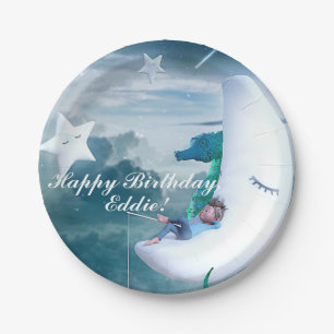 Boy & Seahorse Fishing on the Moon Paper Plate