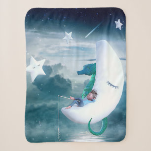 Boy & Seahorse Fishing on the Moon Sherpa Blanket