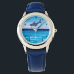 Boy Shark Ocean Fish Cute Modern Blue Kids  Watch<br><div class="desc">Blue,  shark,  ocean,  fish personalized kids watch. Nautical watercolor. Perfect for boys.</div>