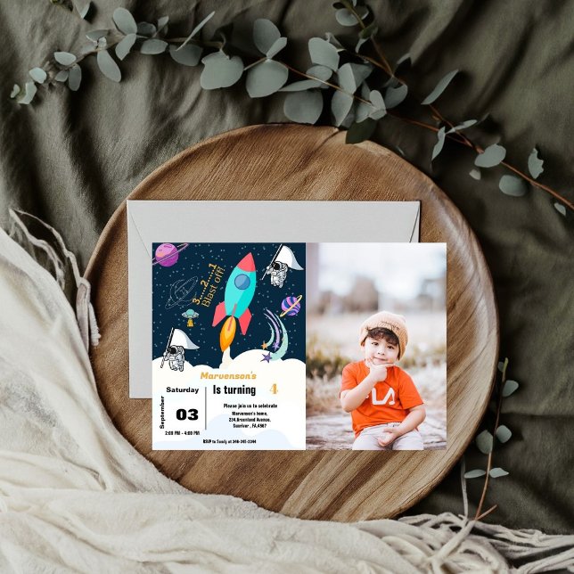 Boy ship outer space planet birthday party invitation (Creator Uploaded)