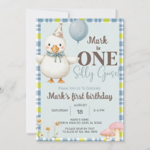 Boy Silly Goose 1st first birthday invite, goose. Invitation
