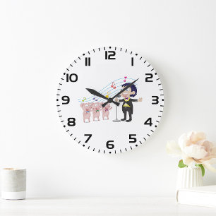 Boy Singing with Three Pigs Choir Large Clock