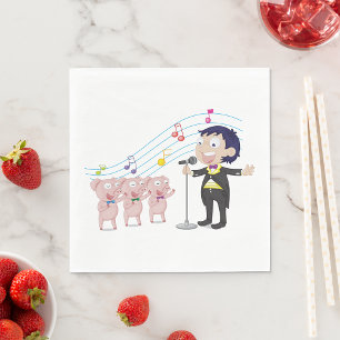 Boy Singing with Three Pigs Choir Napkin