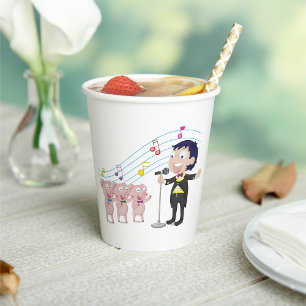 Boy Singing with Three Pigs Choir Paper Cups