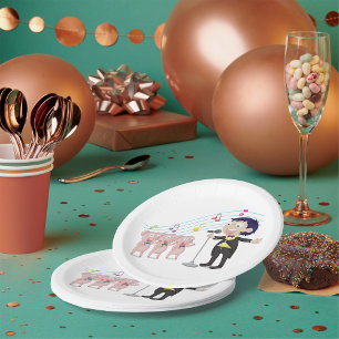 Boy Singing with Three Pigs Choir Paper Plate