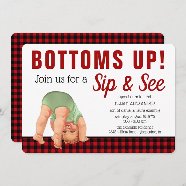 Boy Sip and See Baby Shower Invitations (Front/Back)