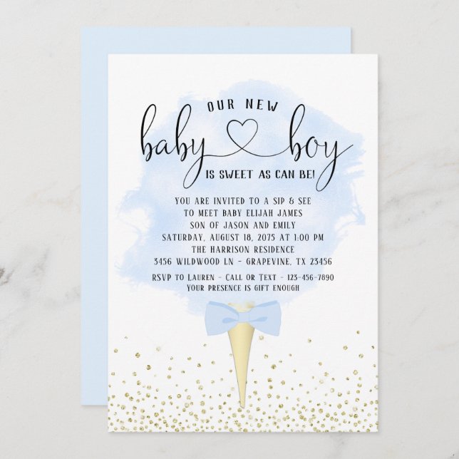 Boy Sip See Cotton Candy Baby Shower Invitation (Front/Back)