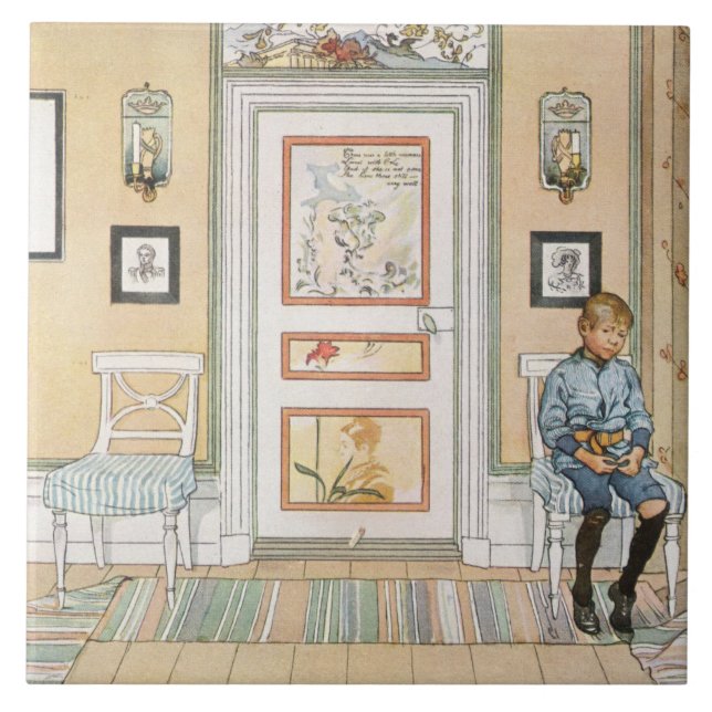 Boy Sitting in the Corner (by Carl Larsson) Ceramic Tile (Front)